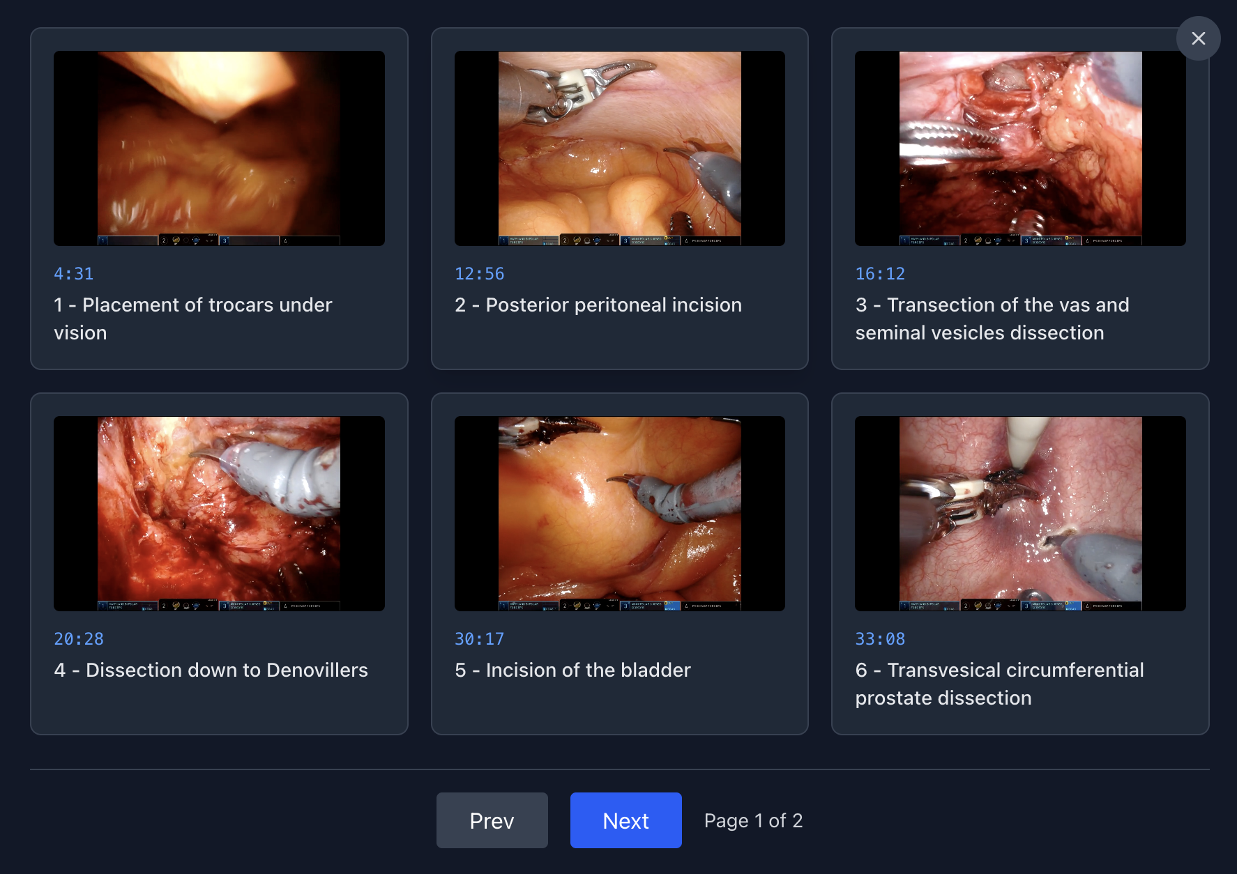 Chapters grid of a structured surgical lesson (demo data)